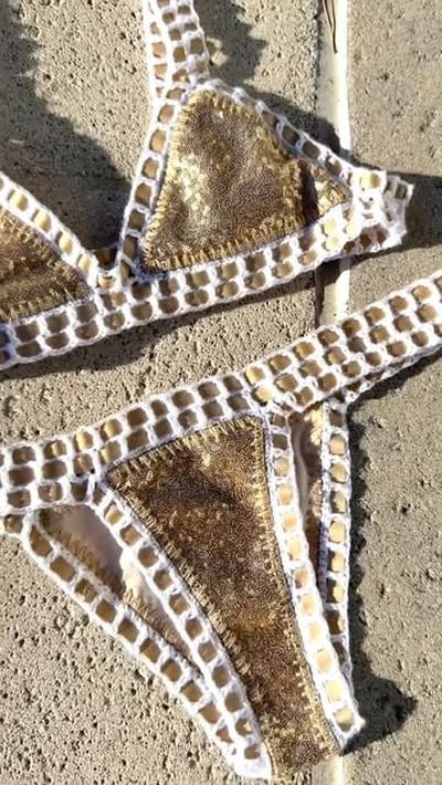 Sequins for Summer âœ¨ Shop our Amira gold sequin crochet bikini ðŸ™‚