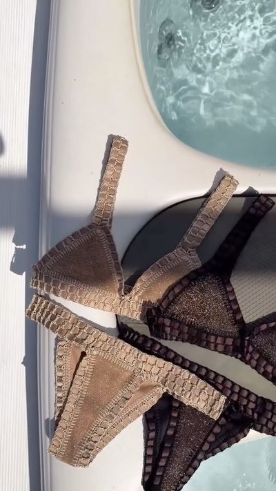 Dark gold or rich chocolate sparkle? 🤎 Shop our best selling lurex bikinis ✨