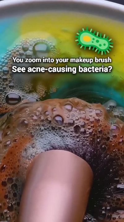 Imagine zooming into your makeup brushâ€¦
and finding millions of acne-causing bacteria hiding betwe