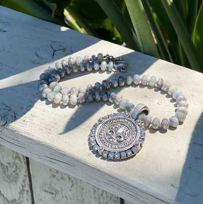 Glam up your look with FK Josephine necklace featuring stunning Silverite stone paired with a mesmer
