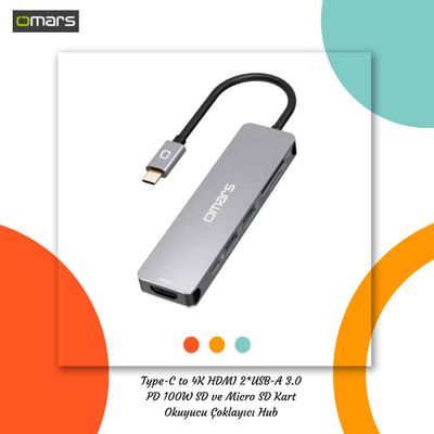 Omars 6 Port Type-C USB 3.1 PD 4K HDMI Video Transferi SD/TF Kart Uyumlu Hub Dönüştürücü Adaptör👉Ür