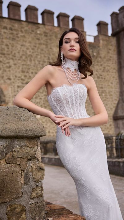 Ronald Joyce 69573 wedding dress with a deep plunging v-neckline