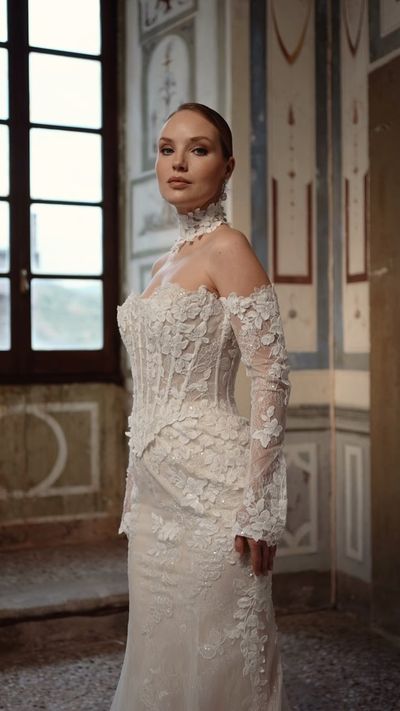 Victoria Jane 18608 chiffon and lace wedding dress with an open